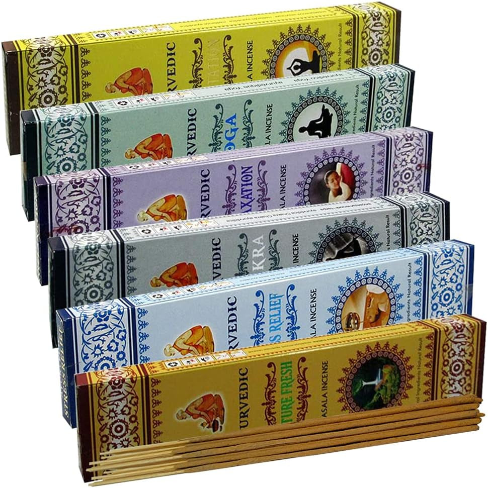 Ayurvedic Incense Sticks Variety Pack #1 and Ash Catcher Bundle with 6 Fragrances