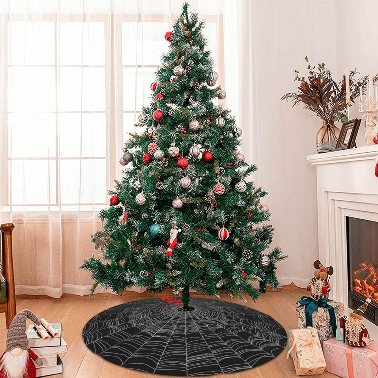 Spider Web Black White 36 Inch Christmas Tree Skirt Carpet Mat Xmas Halloween Decorations