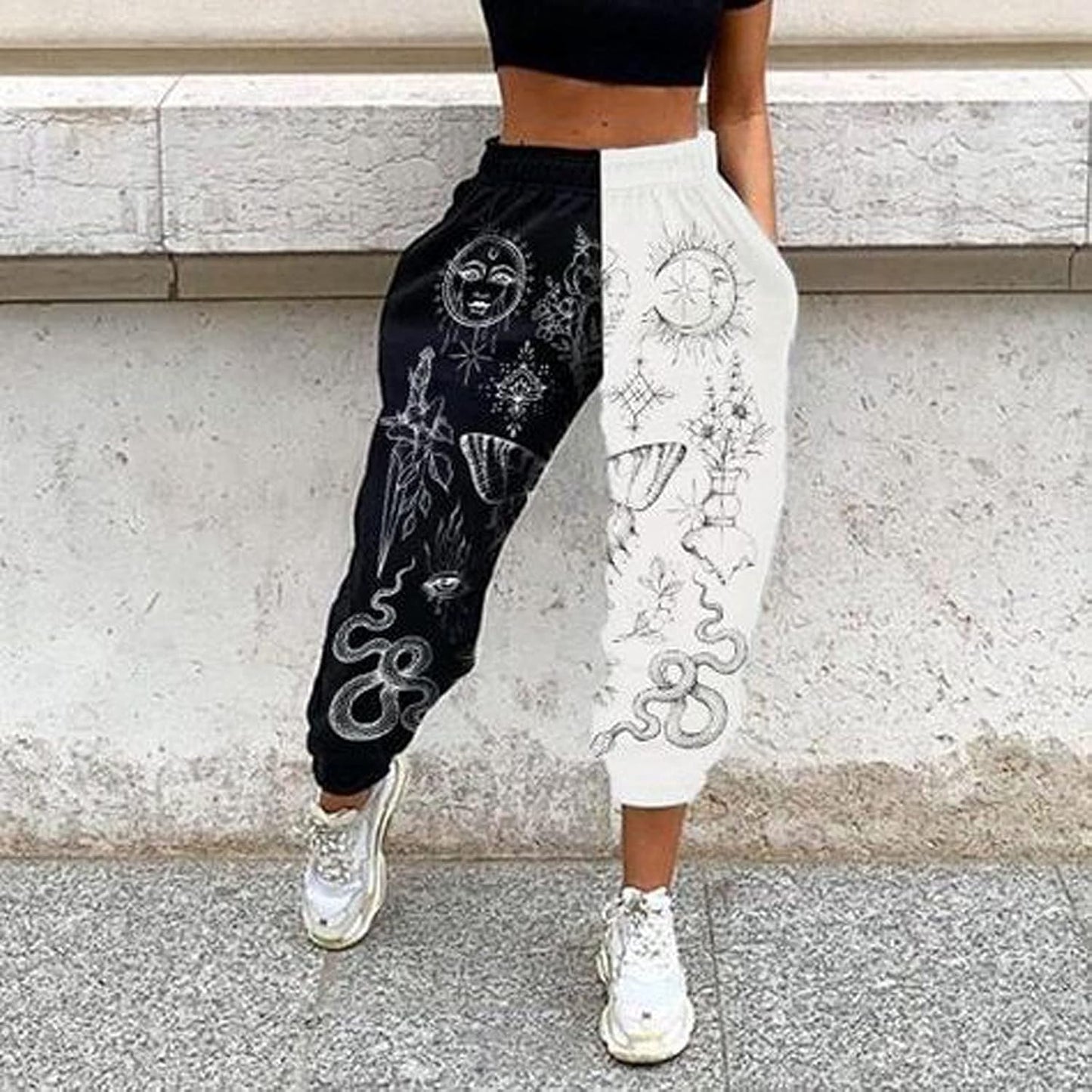 Women'S Boho Hippie Harem Pants High Smocked Waist Printed Patchwork Sweatpants Yoga 90S Goth Baggy Casual Trousers