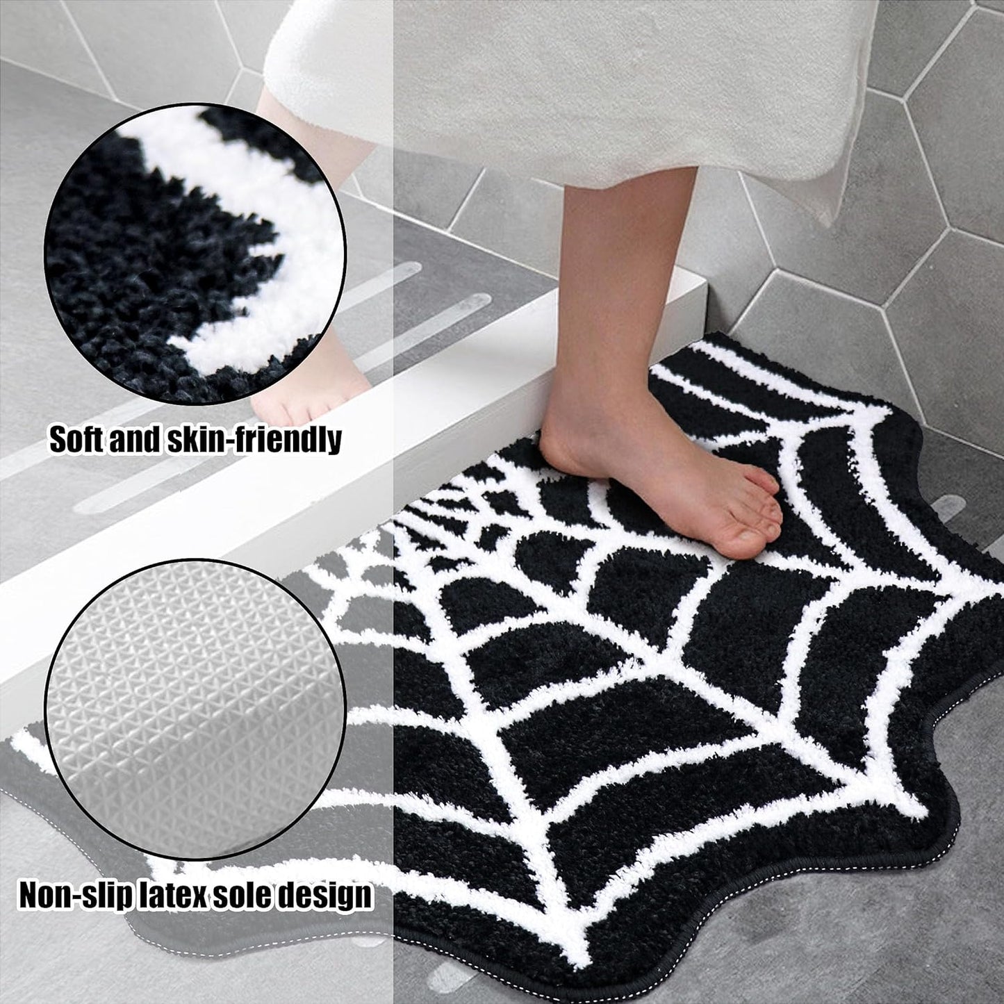 Spider Web Bath Mat, 31×20" Halloween Bath Mat Non-Slip Rugs Spiderweb Rug Machine Washable Goth Bath Mat Area Rugs Gothic Rug for Front Door, Bedroom, Living Home (Black)