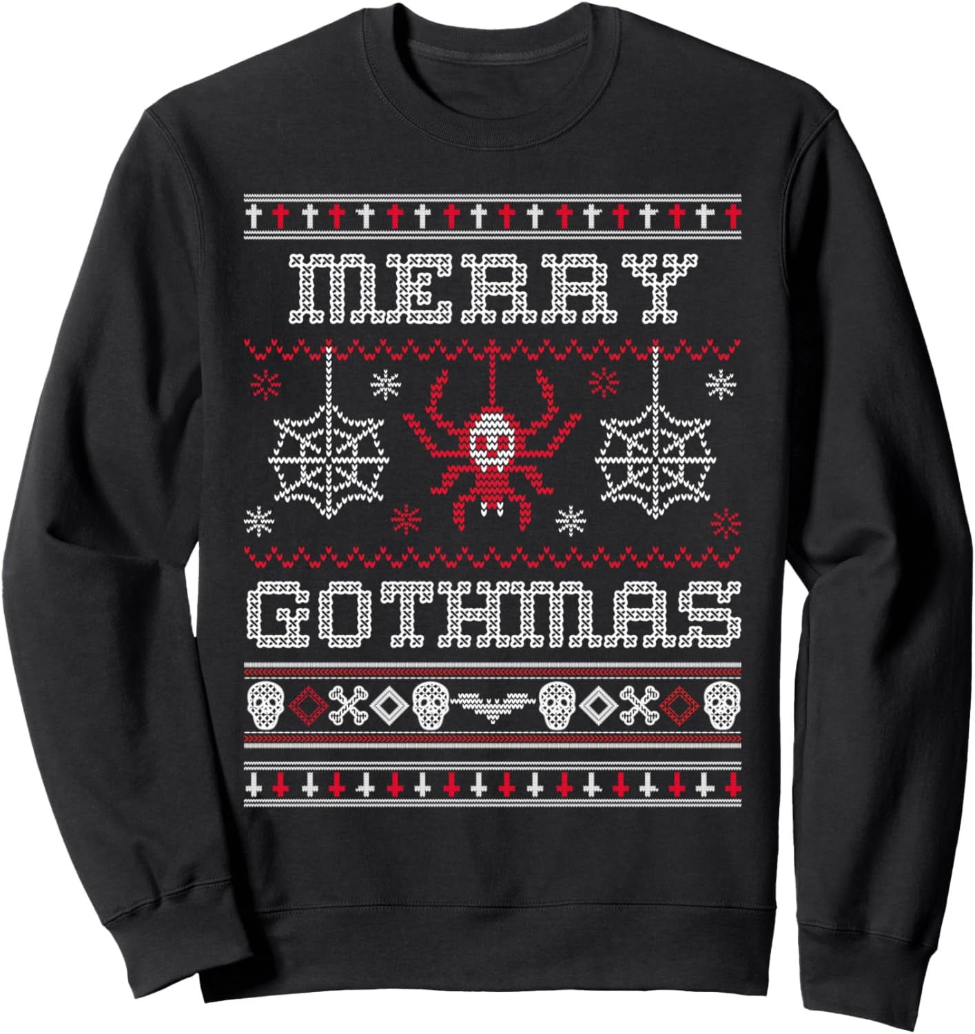 Merry Gothmas Goth Christmas Ugly Sweater Spider Skulls Bat Sweatshirt