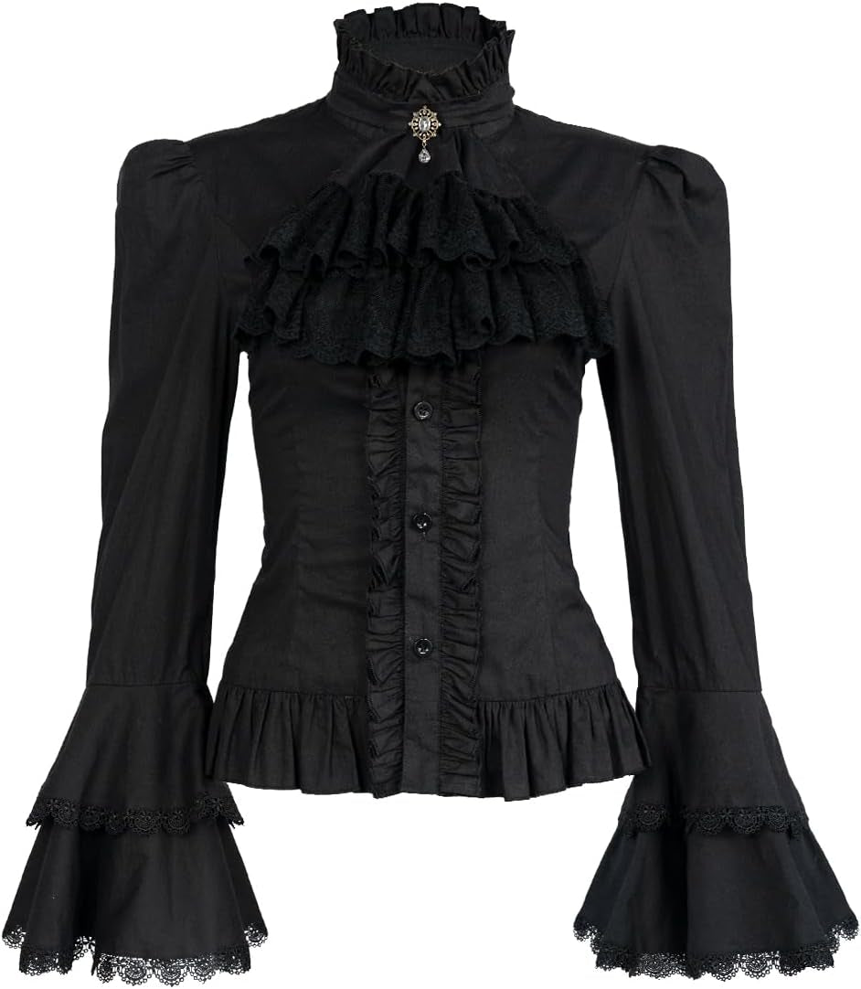 Victorian Blouse Womens Gothic Pirate Shirt Vintage Long Sleeve Lotus Ruffle Tops