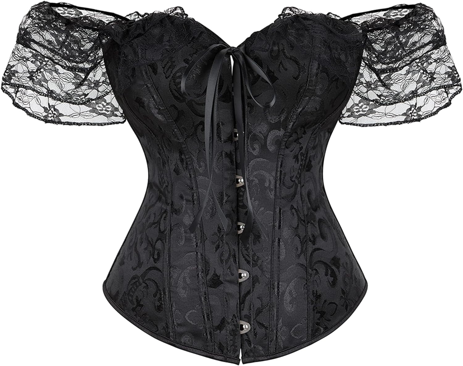 Women Floral Lace off Shoulder Corset Bustier Boned Overbust Corset Bodyshaper Lingerie Top