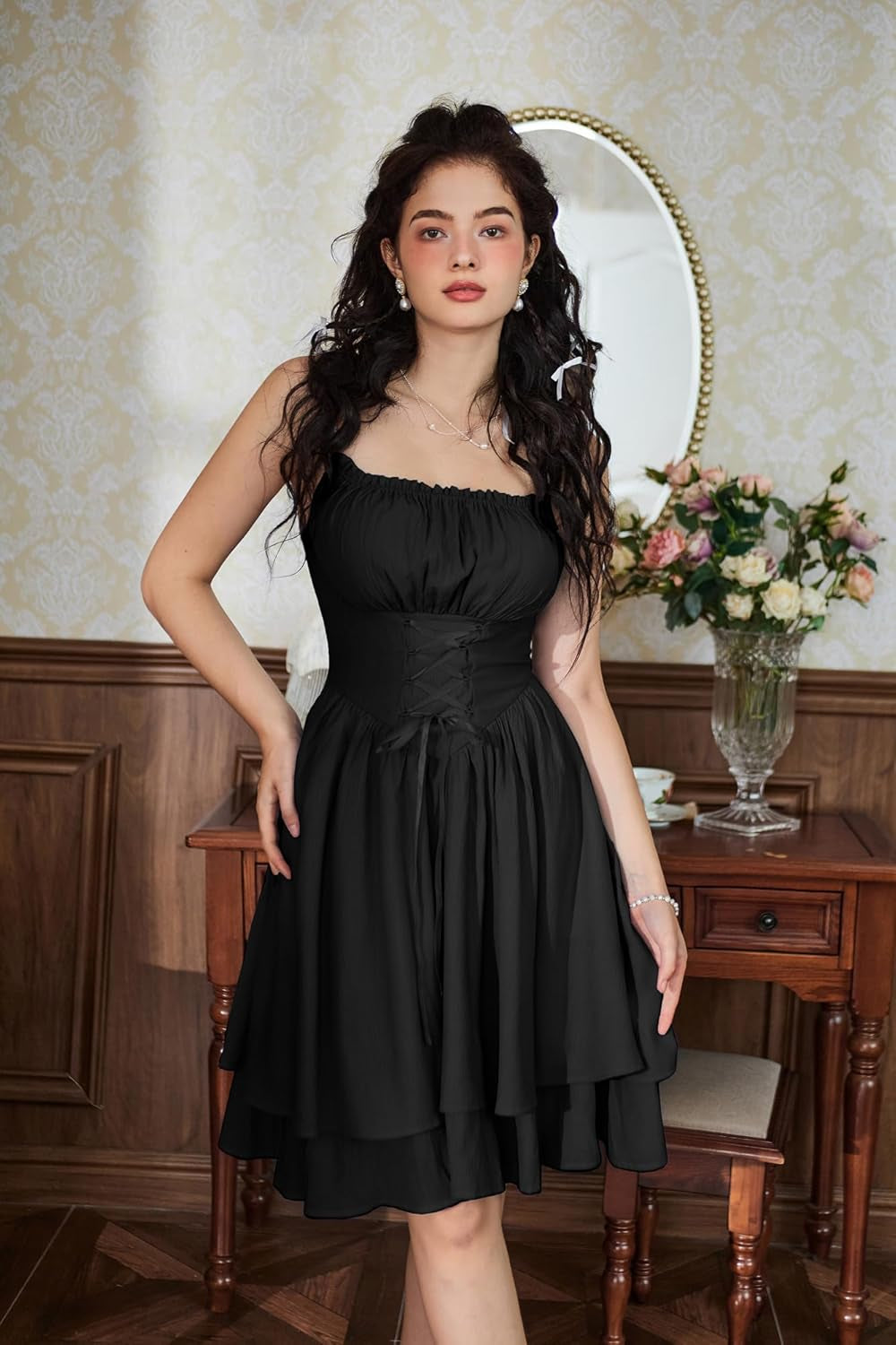 Renaissance Dress Women Flowy Sleeveless Spaghetti Strap Dress