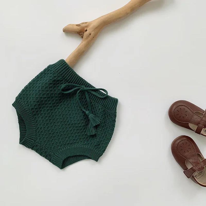 Vintage Baby Shorts Summer Autumn Cotton Knit Elastics Kids Short Pants Cozy Infant Tassel Belt Bloomers Children Warm Clothes