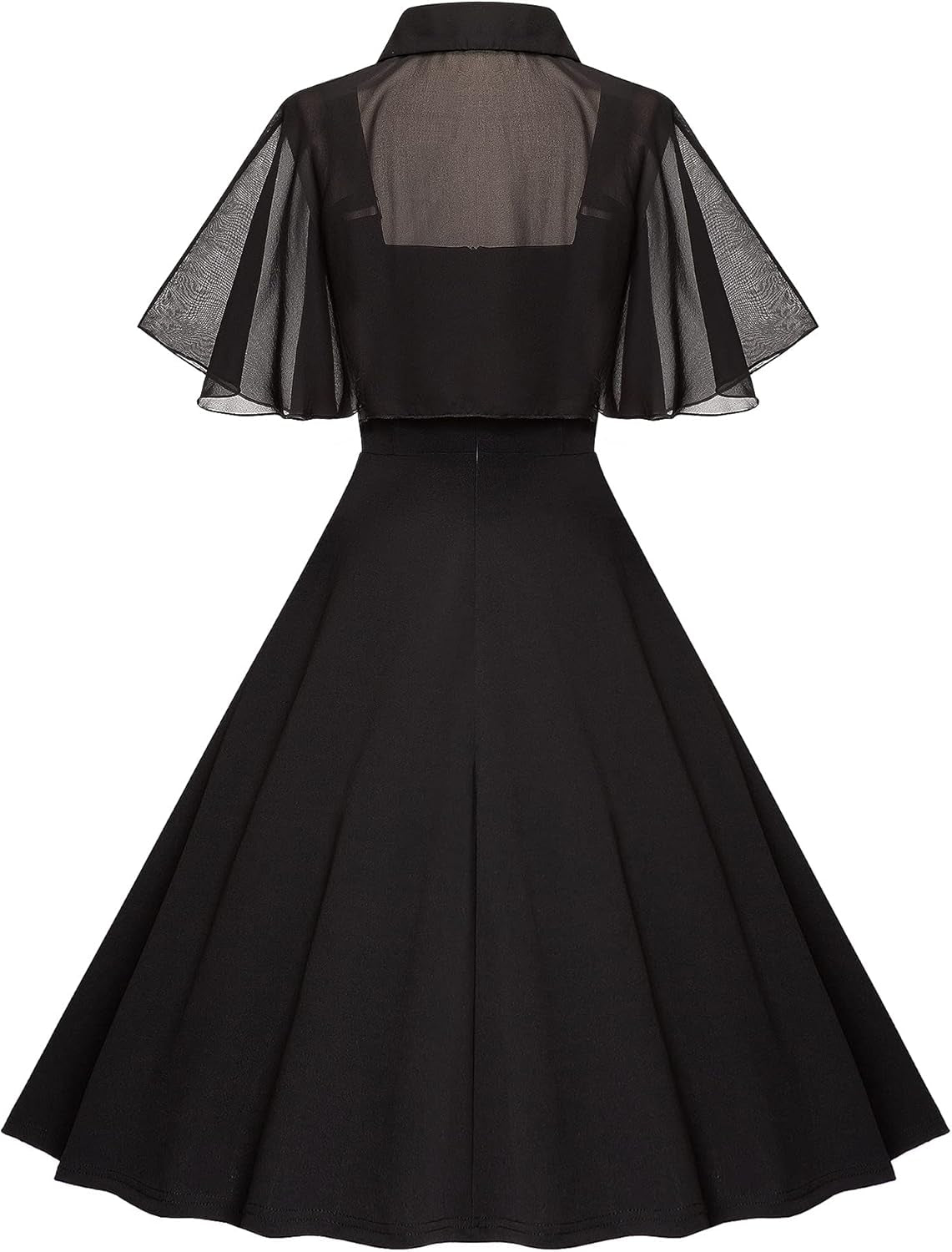 1950S Dresses for Women Vintage Goth Swing Cocktail Dress with Pockets and Chiffon Shawl