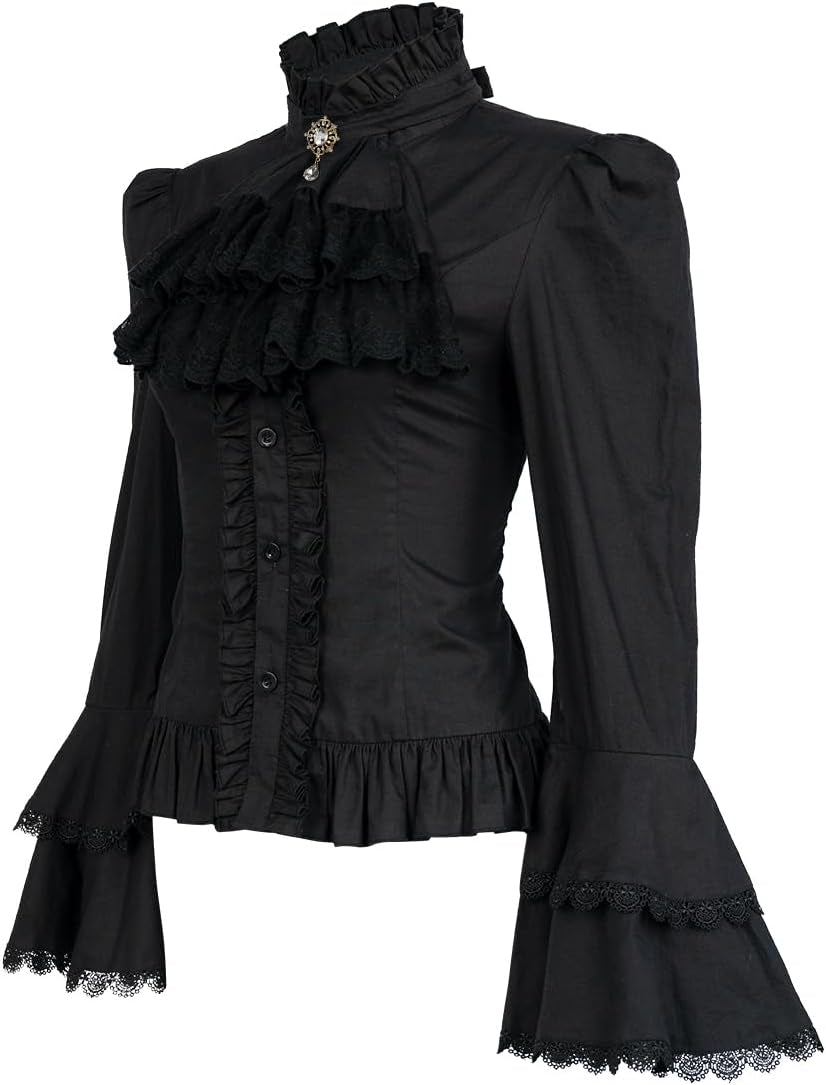 Victorian Blouse Womens Gothic Pirate Shirt Vintage Long Sleeve Lotus Ruffle Tops