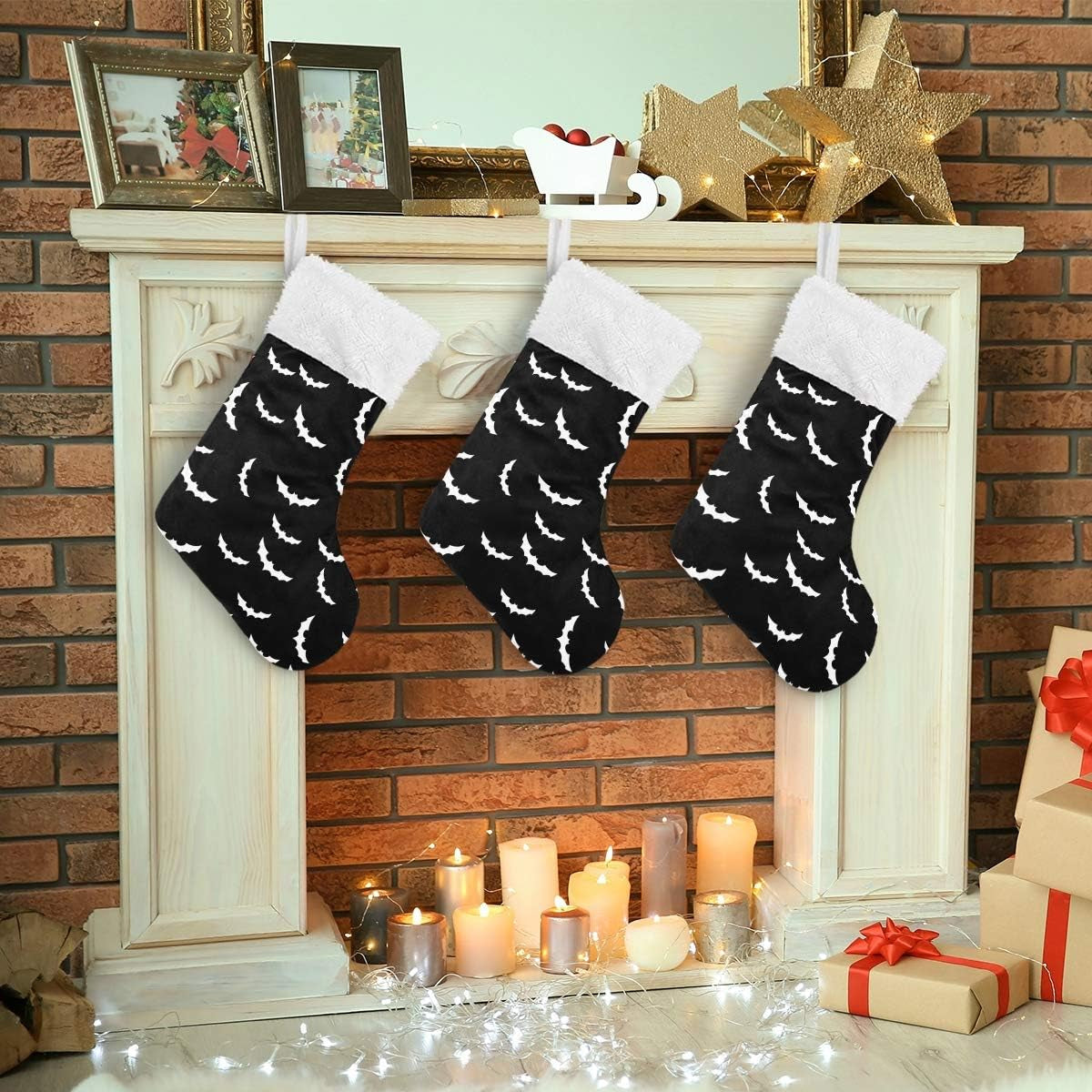 Christmas Stocking with Bats Halloween Goth Print Xmas Stockings 