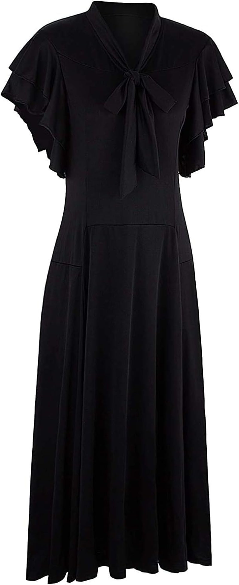 Women'S Vintage 1920S V Neck Long Bias Cut Sleeveless with Flutter Sleeves Bowknot Flapper Dress