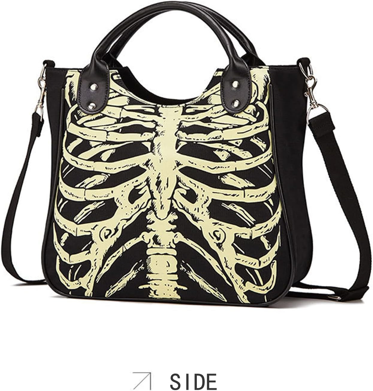 Gothic Backpack Canvas Bag Luminous Fashion Skull Crossbody Printed Bag Zipper Luminous Striped Shoulder Bag (Sternum Bag)