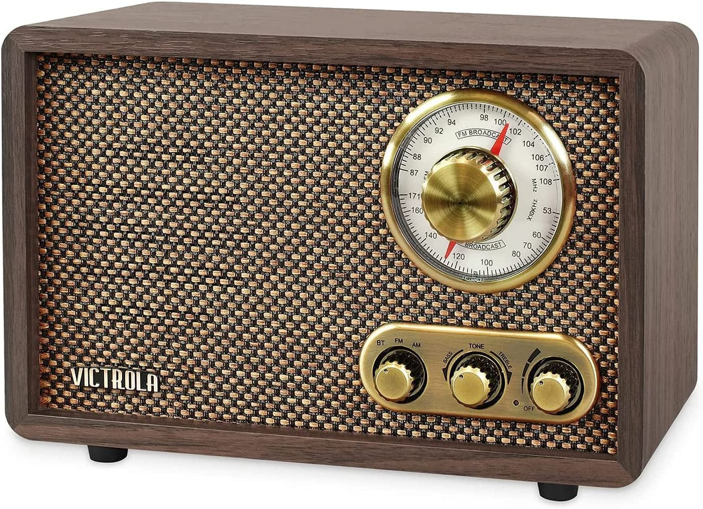 Retro Wood Bluetooth FM/AM Radio with Rotary Dial, Espresso