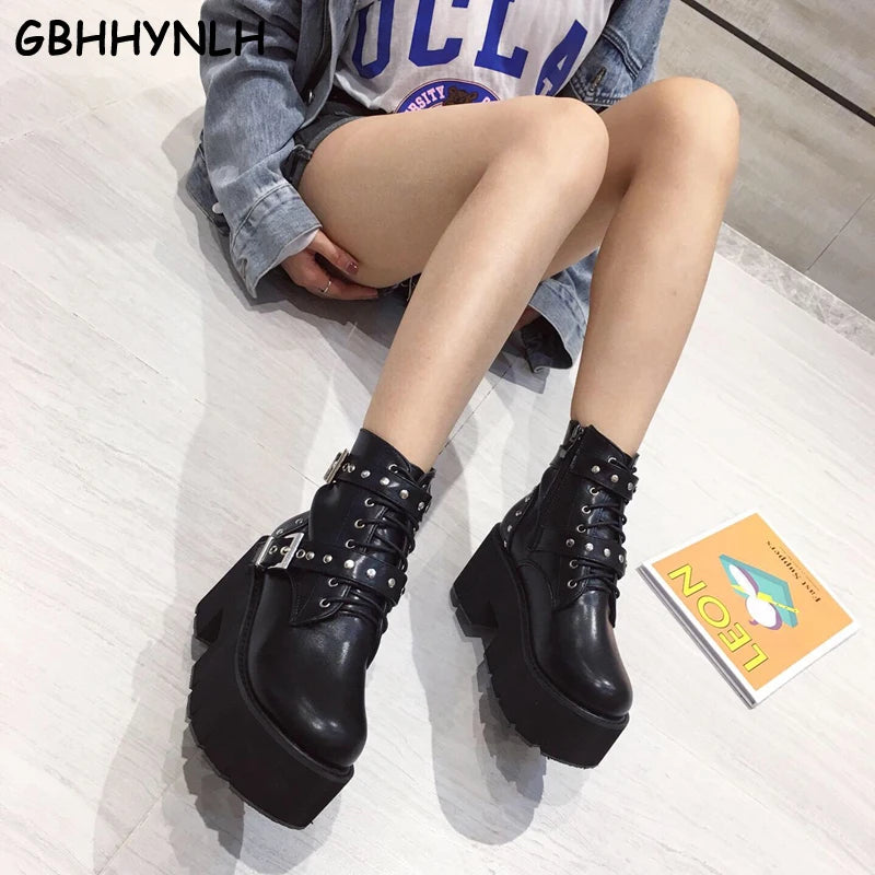 Ankle Boots Women Platform High Heels Female Chunky Boots Women Shoes Winter Woman Punk Boots Botas Feminino LJA858