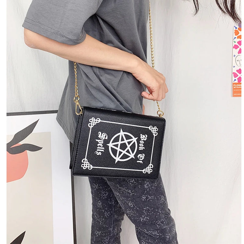 Magic Book Shape Clutch for Women Black Book of Spells Chain Shoulder Bag Small Purses and Handbags Girls Crossbody Bag Fashion