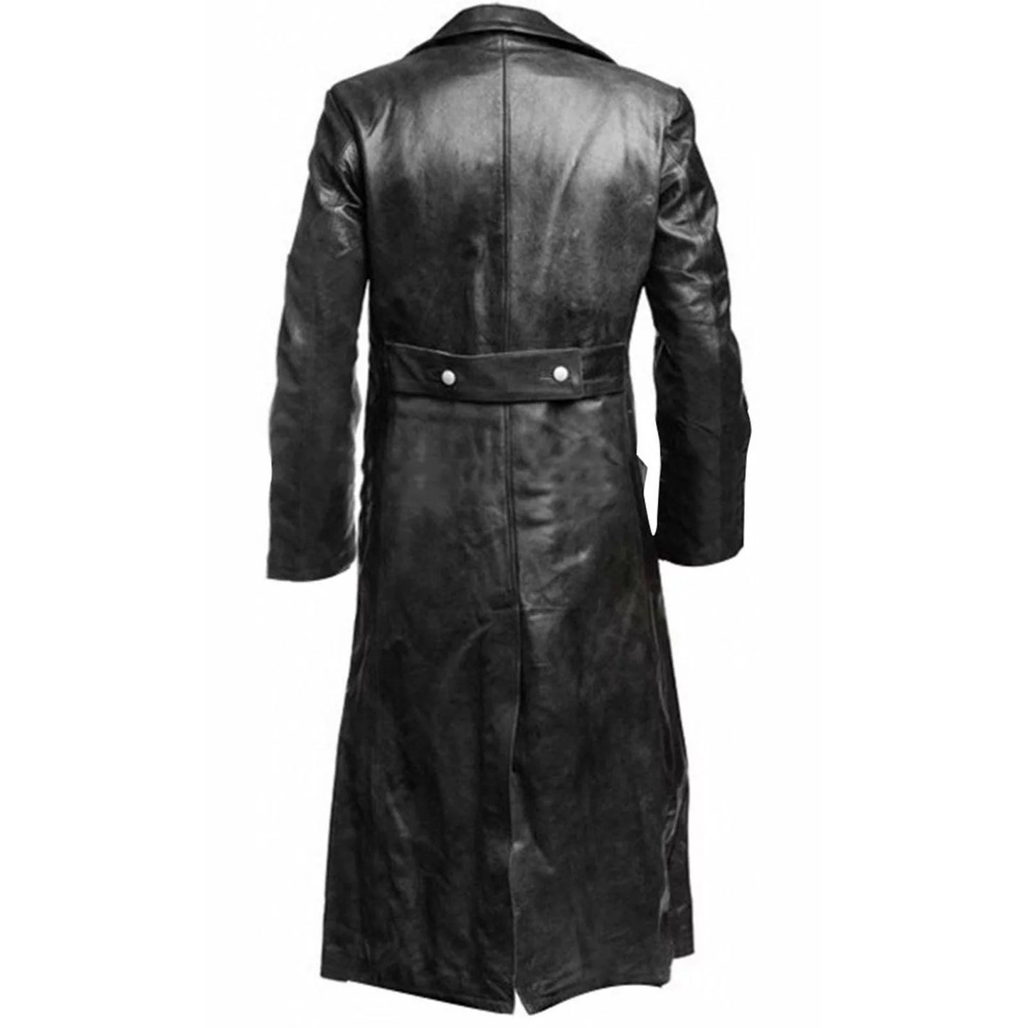 Mens Winter Leather Coats- V Neck Parka Long Sleeve Full Zip Solid Fashion Duster Leather Jacket Black