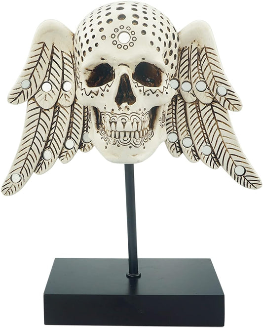 Winged Skull Decor 9.8” Gothic Christmas Skull Gift Realistic Human Skull Figurine Angel Skull Party Home Table Horror Graveyard Outdoor