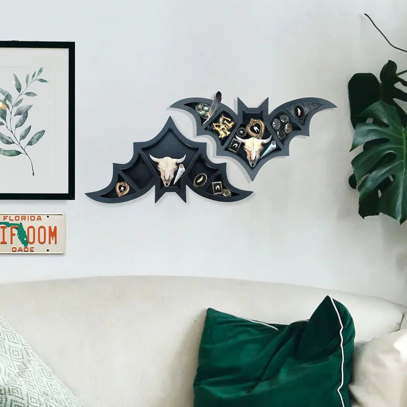 Bat Shelf Coffin Shelf Crystal Shelf Spooky Floating Shelves Goth Decor Bat Crystal Stand Kitchen Bedroom Wall Halloween Decor