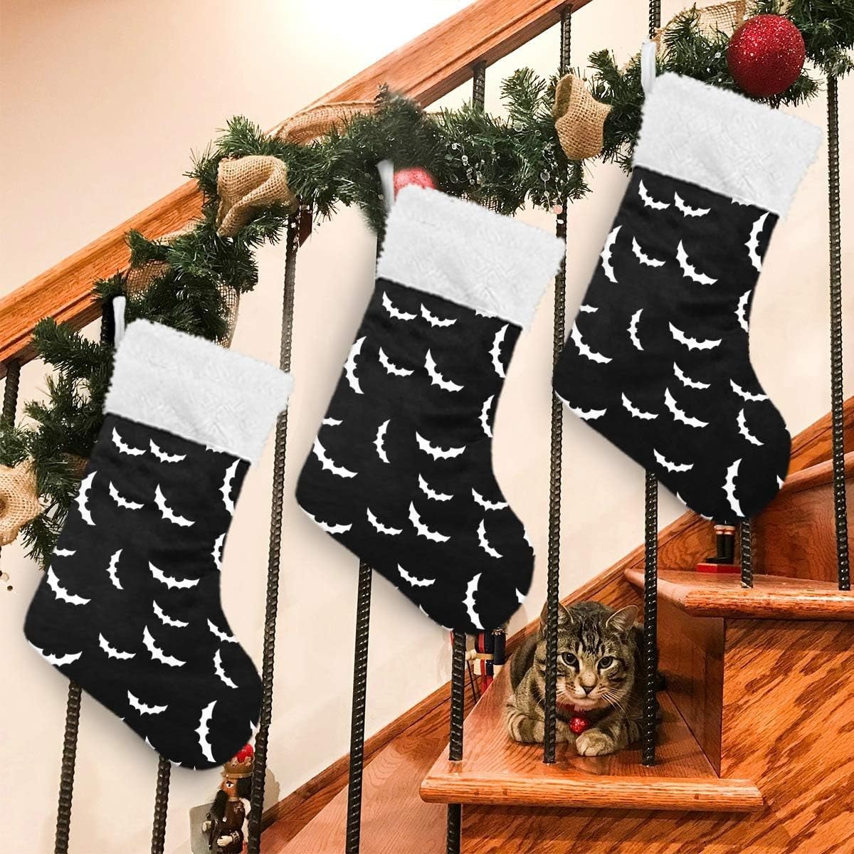 Christmas Stocking with Bats Halloween Goth Print Xmas Stockings 