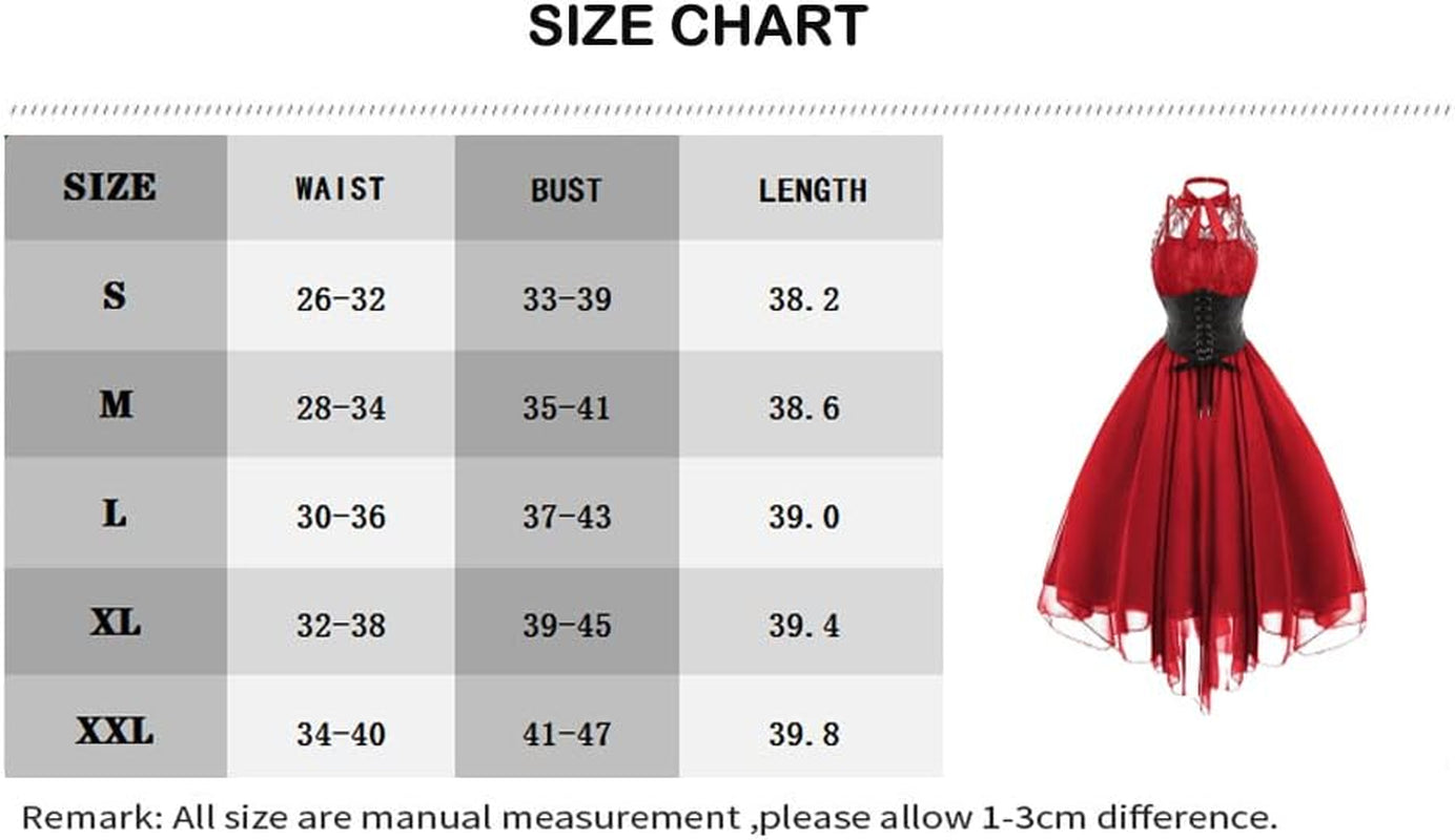 Women'S Sleeveless Gothic Lace Dress with Corset Halter Lace Swing Cocktail Dress