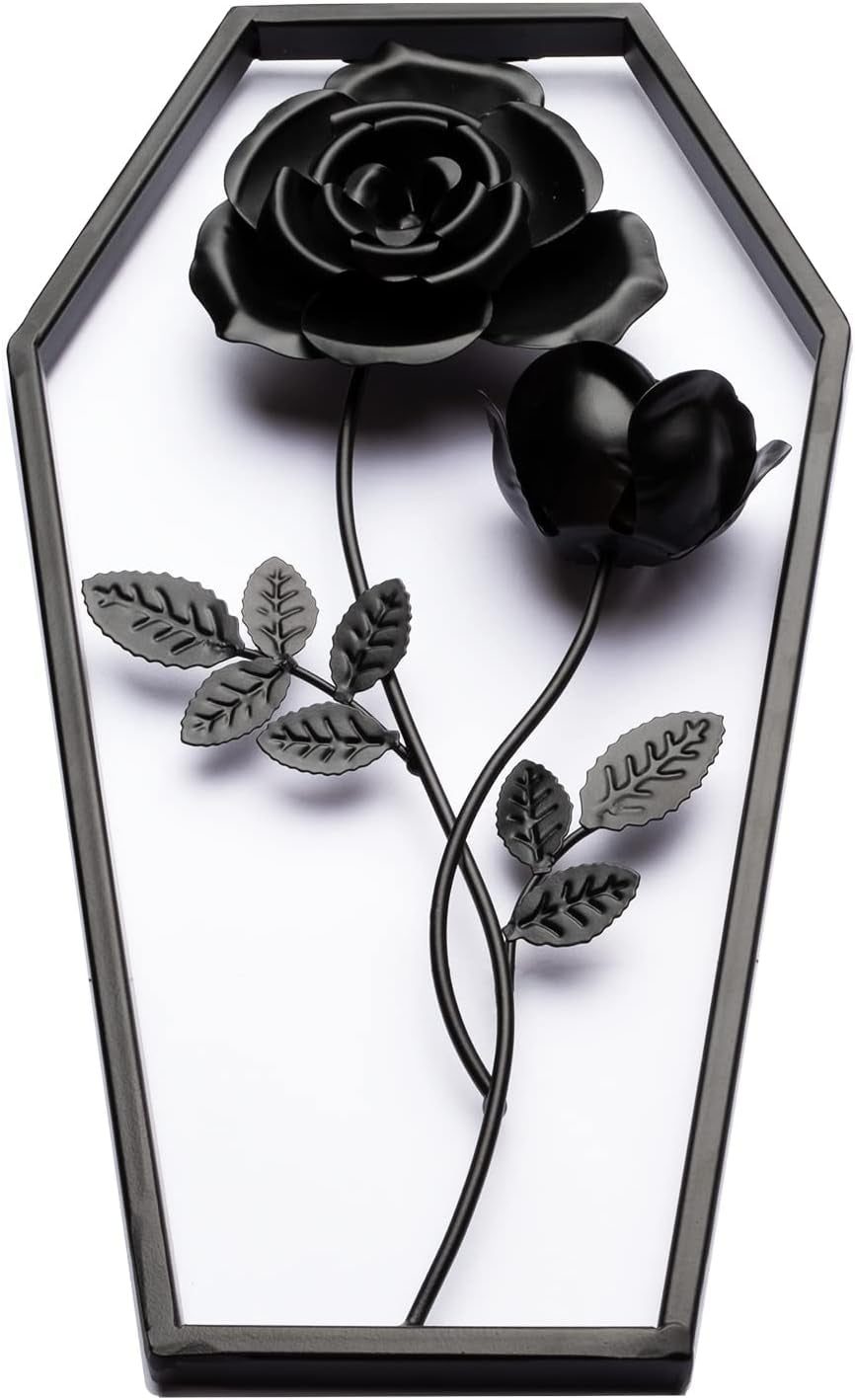 Metal Rose Coffin, Floral Coffin Decor, Gothic Decor for Home, Wall Mount Goth Decor, Black Horror Decor, Witchy Room Decor, Halloween Bathroom Decor, Cute Metal Art