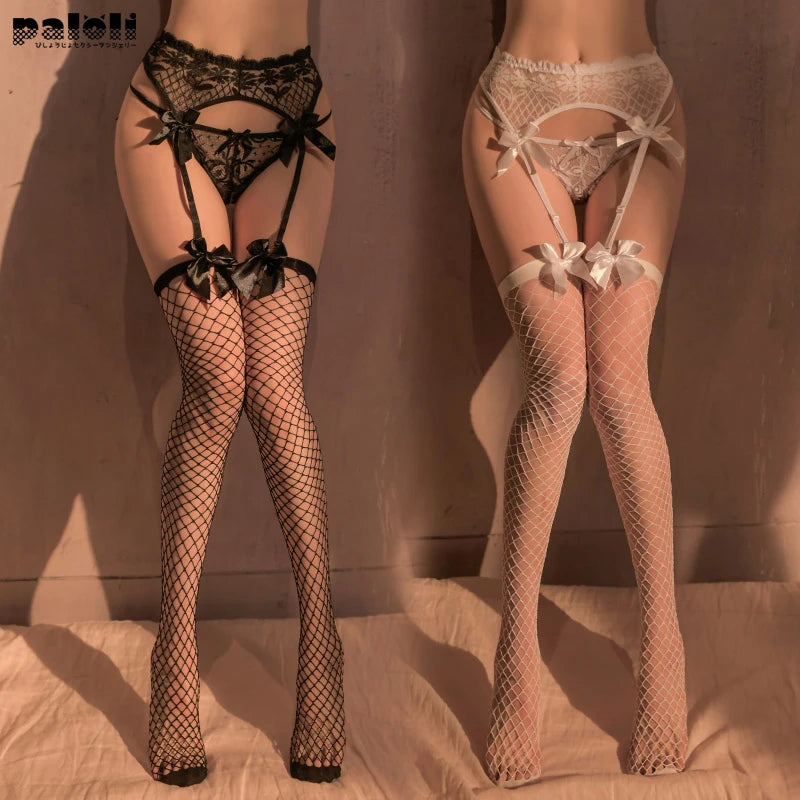 Women Lingerie Lace Transparent Garter Panties Female Erotic Thigh-High Stocking Belt Suspender Underwear Goth Acessories