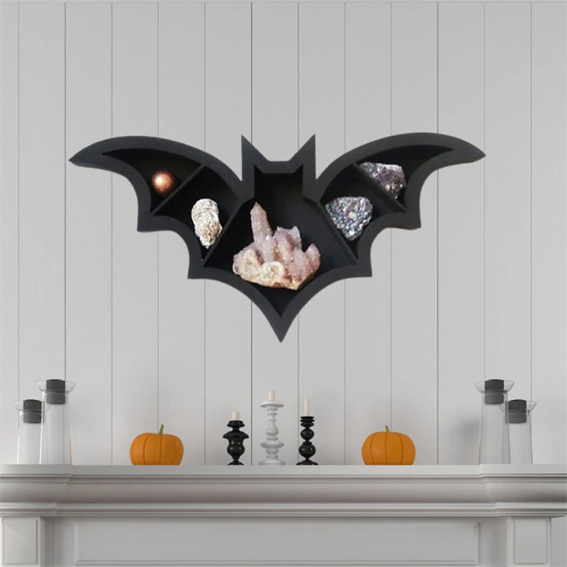 Bat Shelf Coffin Shelf Crystal Shelf Spooky Floating Shelves Goth Decor Bat Crystal Stand Kitchen Bedroom Wall Halloween Decor