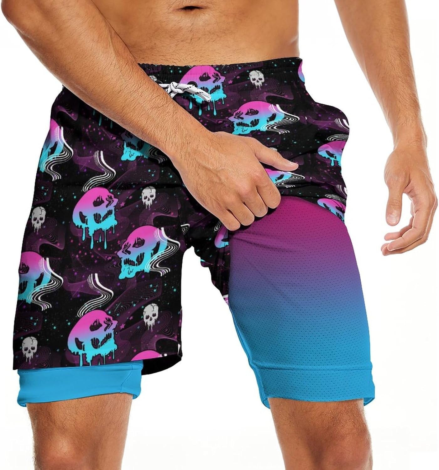 Mens Swim Trunks with Liner Breathable Compression Swim Shorts with 3 Pockets Flag Bathing Suit for Beach