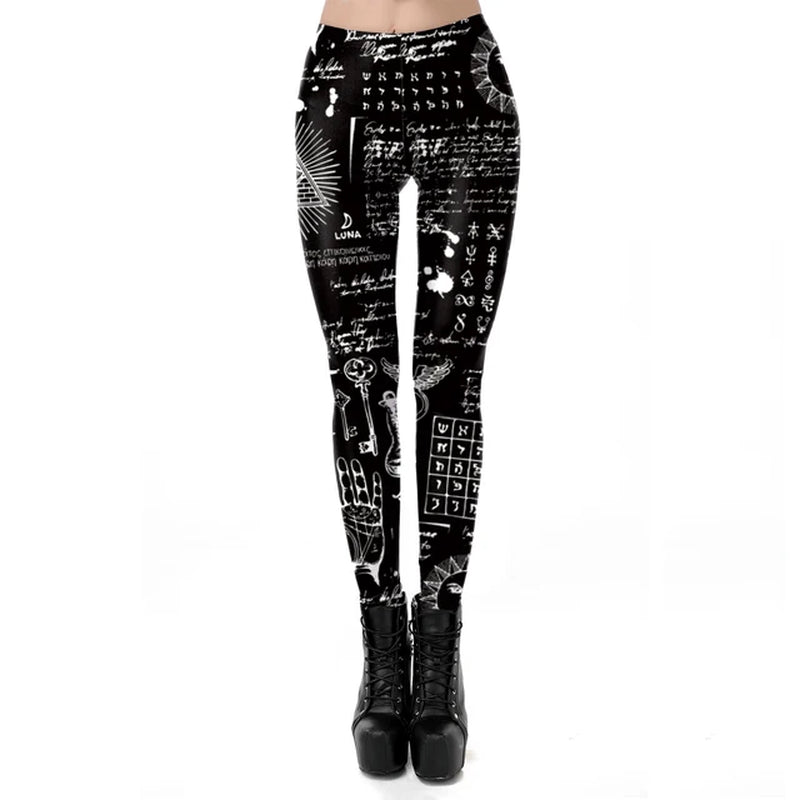 [You'Re My Secret] 2023 HOT Gothic Leggings for Women Ouija Workout Pants Dark Grunge Black Cat Skull Leggins Devil Satan Legins