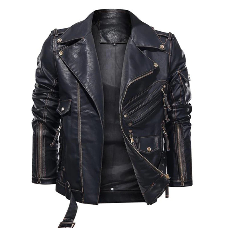 Winter Mens Leather Jacket Men Fashion Motorcycle PU Leather Jacket Cool Zipper Pockets Leather Coats EU Size SA968