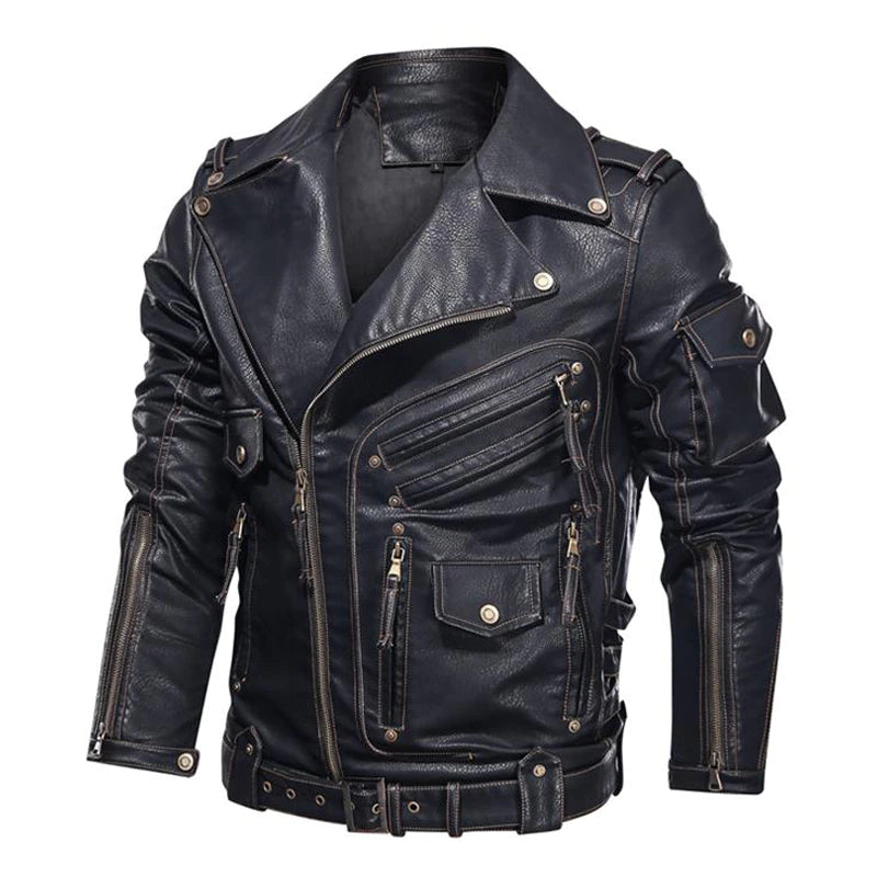 Winter Mens Leather Jacket Men Fashion Motorcycle PU Leather Jacket Cool Zipper Pockets Leather Coats EU Size SA968