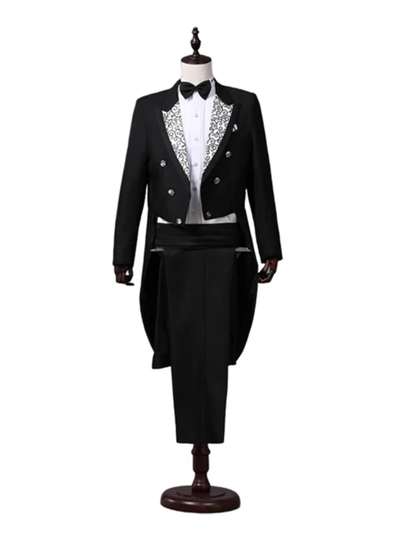 Men'S Tailcoat Classic Modern White and Black Basic Style Mens Suit with Tailcoat Singer Magician Stage Jacket Outfits