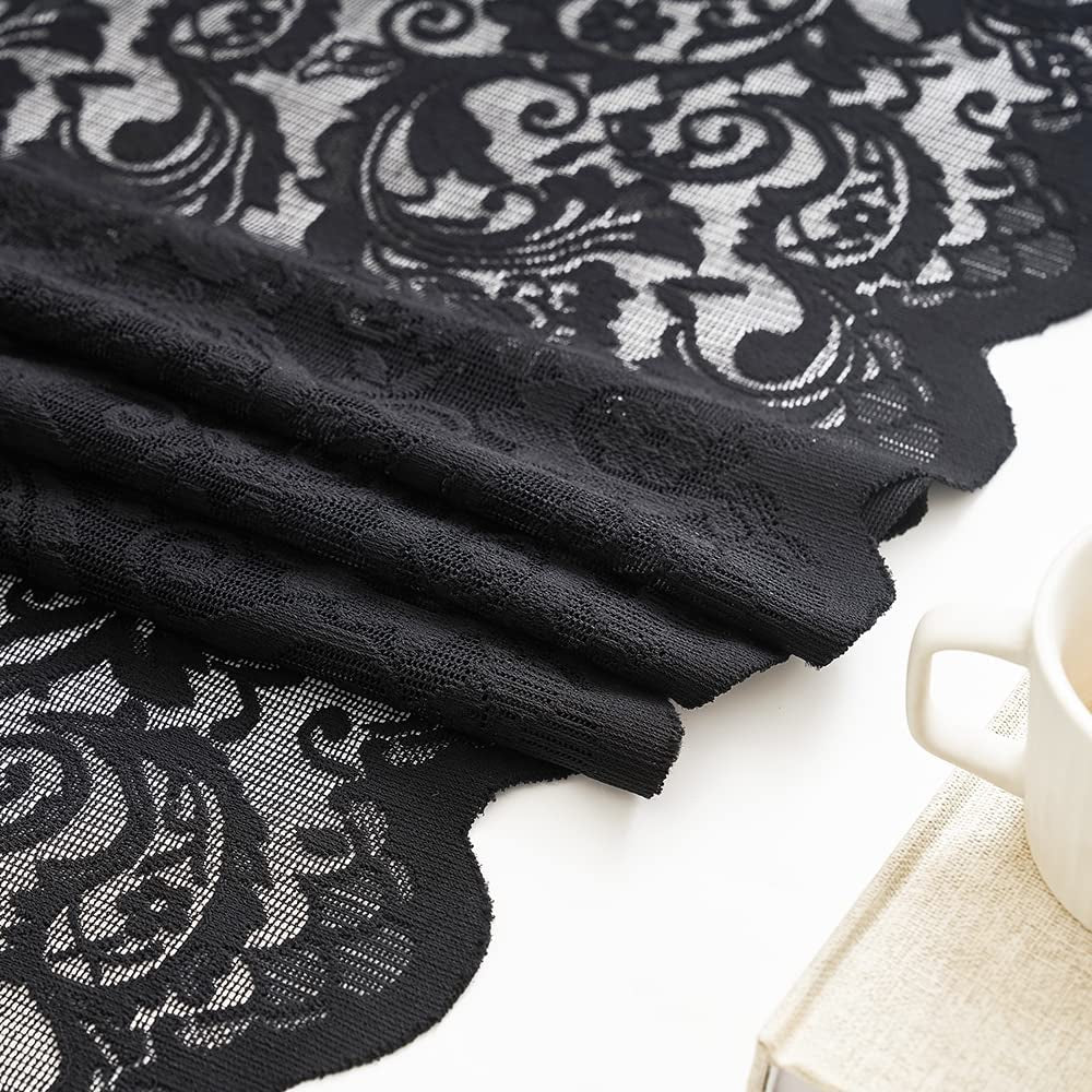 Black Lace Curtains 63 Inch Length Elegant Vintage Floral Sheer Curtain Panels for Halloween Luxury Gothic Curtains for Bedroom Witchy/Goth Room Decor, 52 X 63 Black