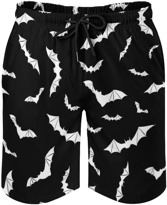 Bats Halloween Goth Mens Swim Trunks Quick Dry Summer Beach Board Shorts with Mesh Lining