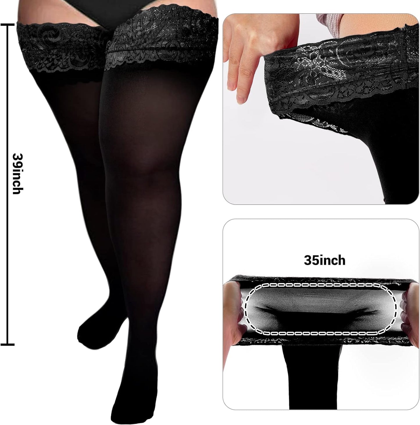 plus Size Thigh High Stockings Womens 55D Semi Sheer Silicone Lace Top Stay up Lingerie Thigh Highs Pantyhose