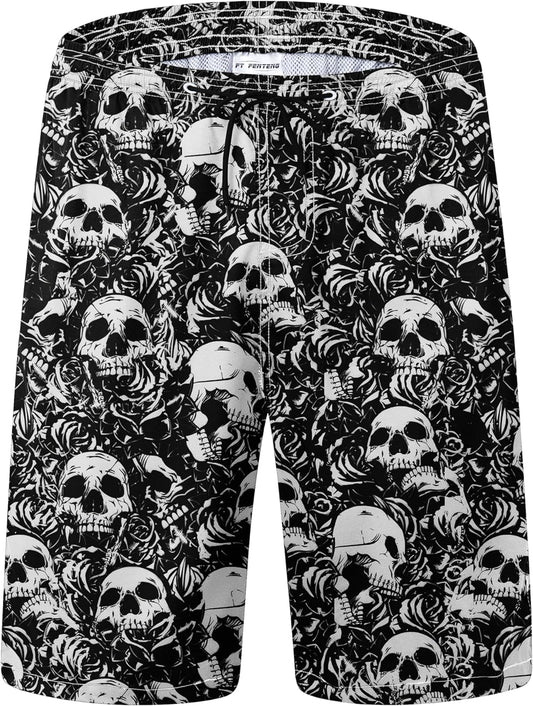 Goth skull Swim Trunks Quick Dry Board Shorts with Mesh Lining, Breathable Fit