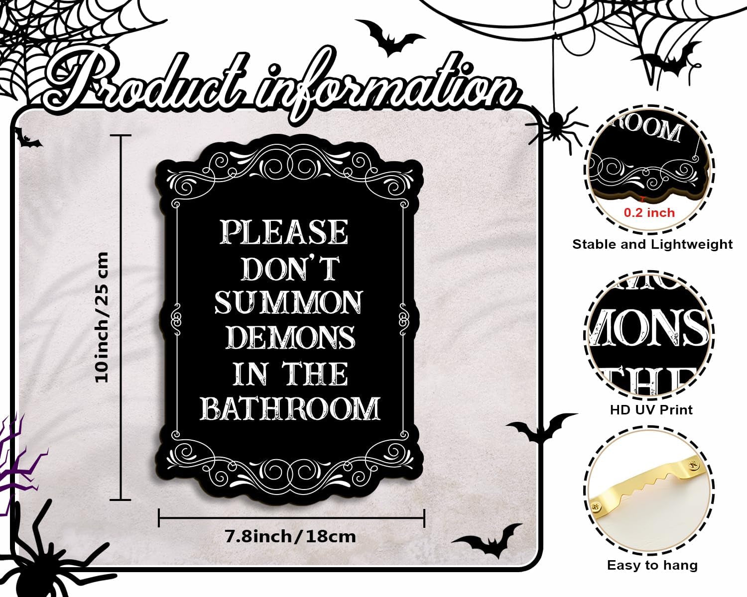 - Please Do Not Summon Demons in the Bathroom, Funny Gothic Decor Bathroom Wall Art, Wooden Spooky Wall Hanging (B, 8X10 Inch)