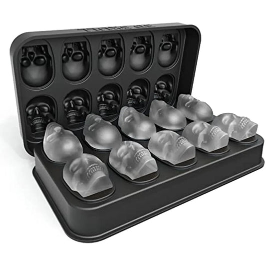 Ice Machine Mold for Whiskey - 10 Cavity Skull Ice Cube Tray with Funnel - Skull Silicone Mold for Baking, Chocolate