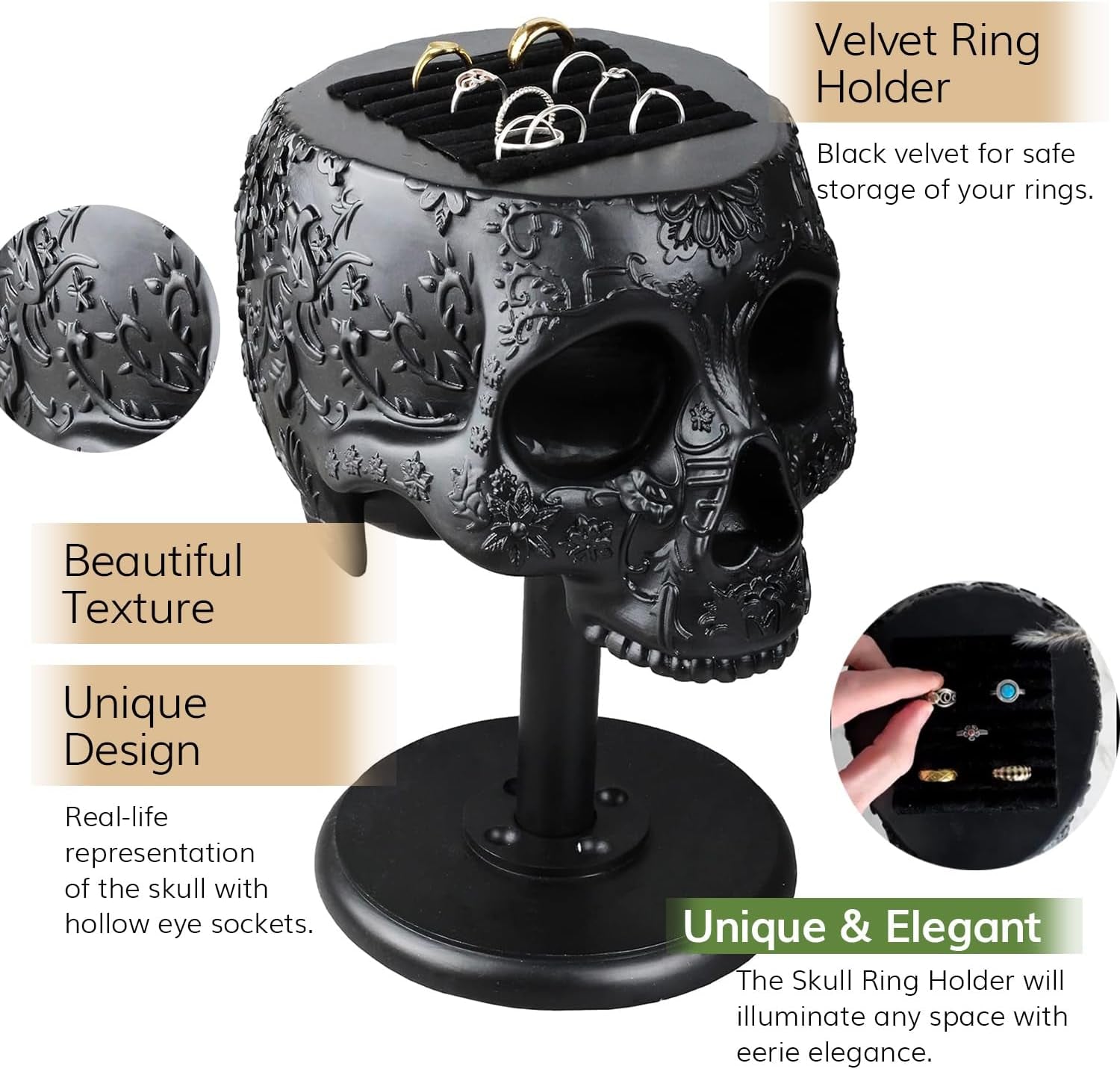 Skull﻿ Ring Holder 8" H Skull Decor, Goth Decor, Ring Organizer, ﻿Ring Storage Display, Jewelry Holder Trinket Tray for Rings!