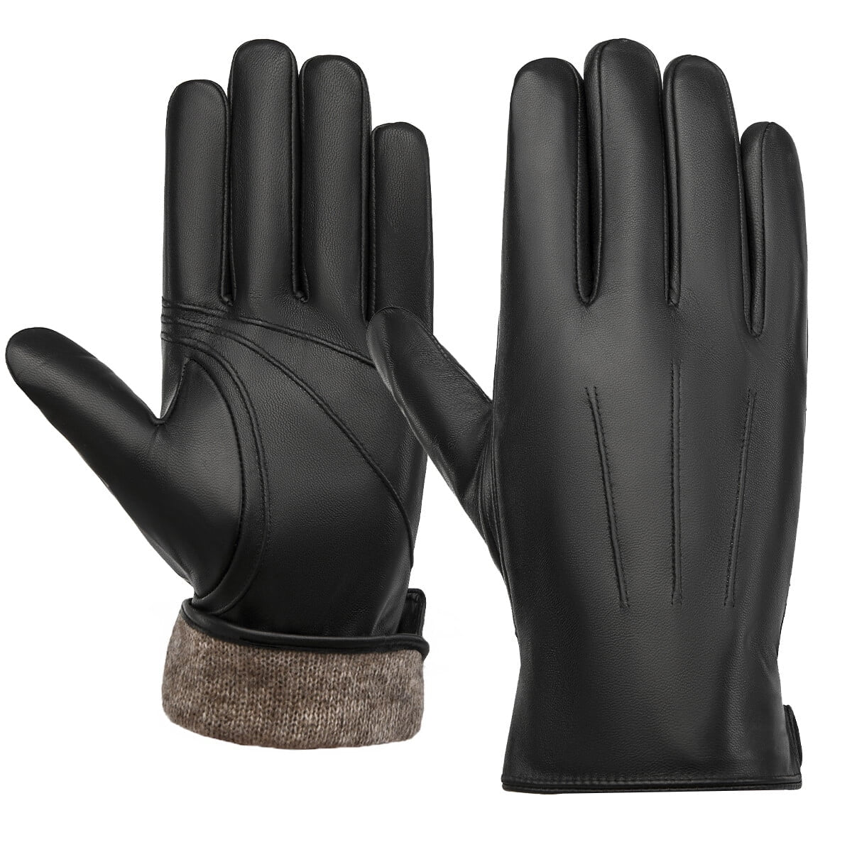 Leather Gloves for Men, Warm Wool Lined PU Leather Winter Gloves Touchscreen Texting,Driving Gloves Men Waterproof