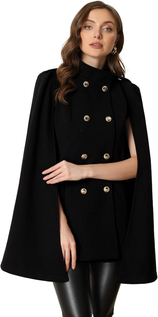 Cape Coats for Women'S Winter Slit Sleeve Double Breasted Cloak Coat