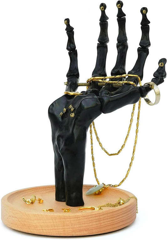 | Skeleton Hand Ring Holder & Jewelry Stand | Earring Organizer & Necklace Holder for Gothic Decor | Halloween Decorations & Bedroom Accessories | Bracelet Holder & Jewelry Organizer | Black