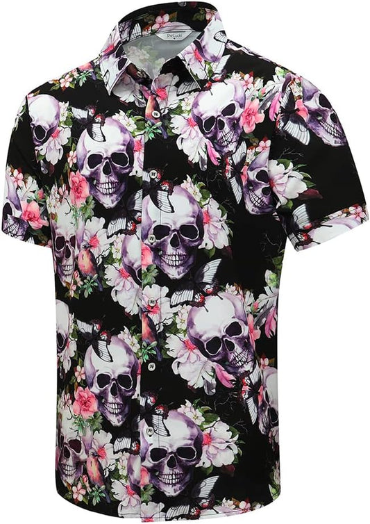 Hawaiian Shirt for Men, Unisex Summer Beach Casual Short Sleeve Button down Shirts, Printed Palmshadow Clothing