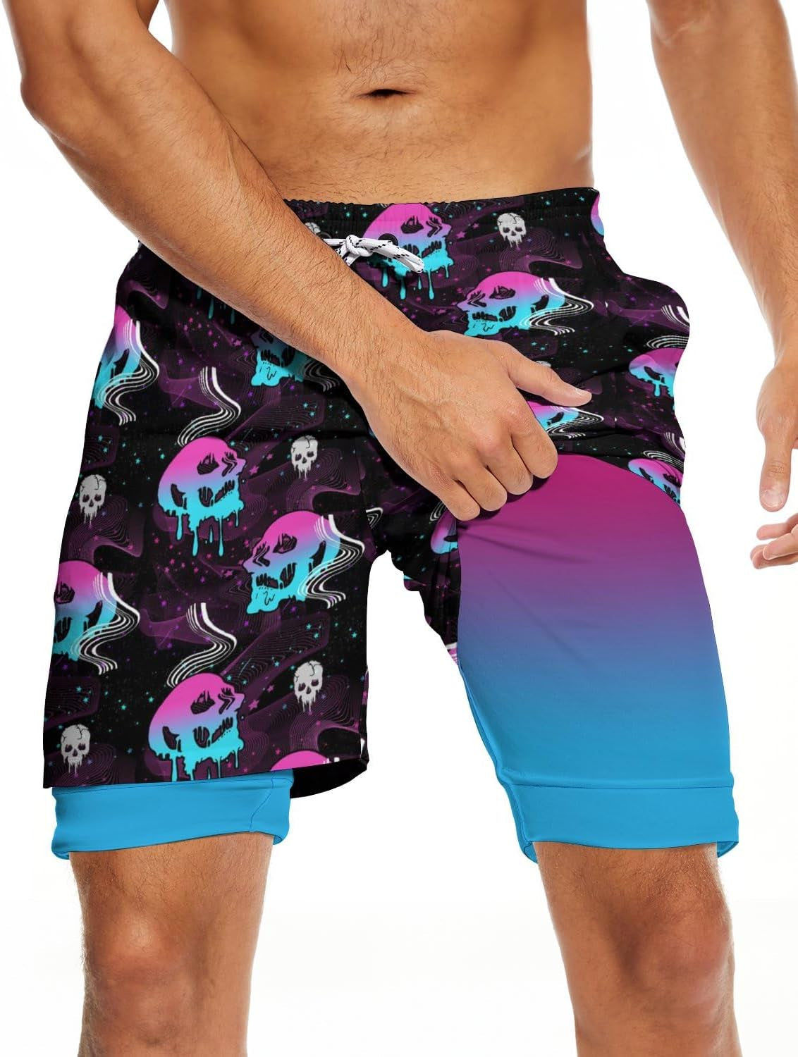 Mens Swim Trunks with Liner Breathable Compression Swim Shorts with 3 Pockets Flag Bathing Suit for Beach