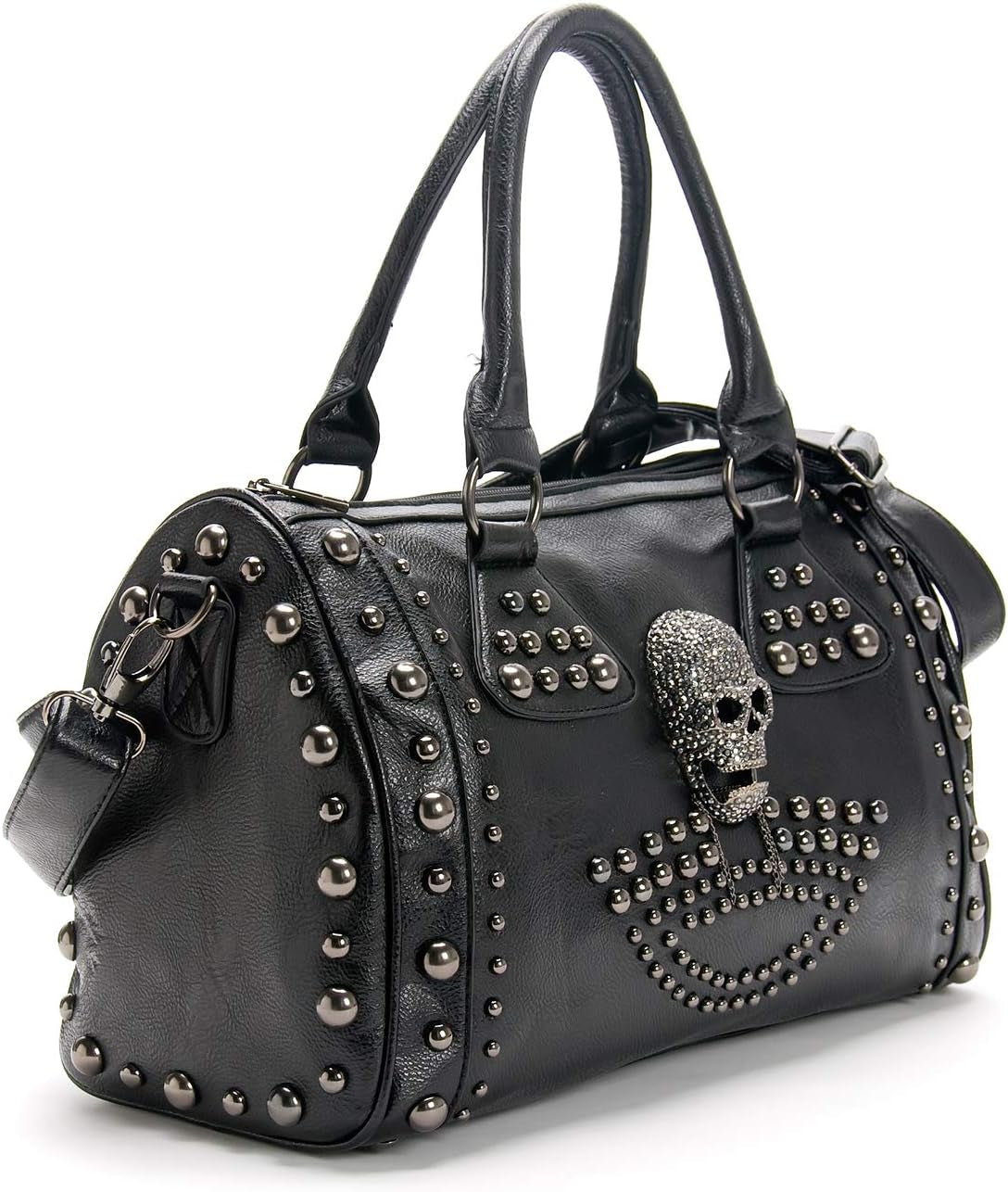 Women Skull Handbag Large Capacity Gothic Shoulder Bag Studded Doctor Handbag