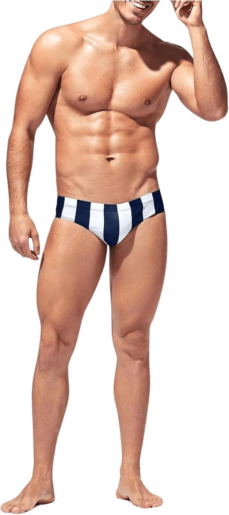 Men'S Swimwear Swim Trunk Striped Print Low Waist Triangle Swimming Brief