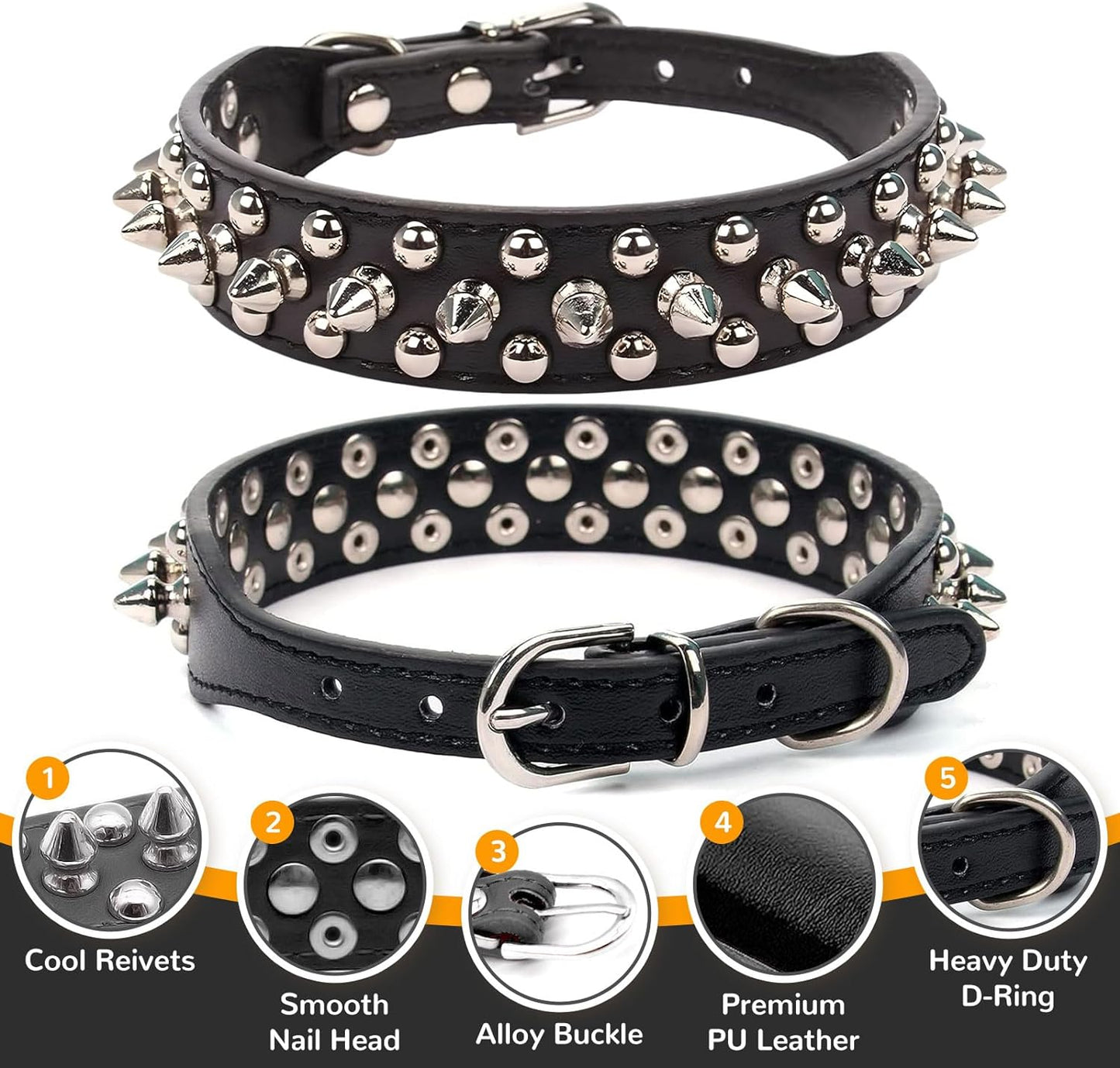 Spiked Dog Collar Black Soft Pu Leather Funny Mushrooms Rivet Spike Studded Puppy Collar Adjustable Outdoor Pet Dog Collar for Small Medium Large Dogs Cats Chihuahua Pug Pit Bull Dog Collars