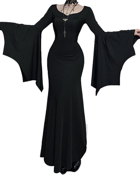 Gothic Bat Sleeve Fishtail Slim Fit Goth Dress Colthes