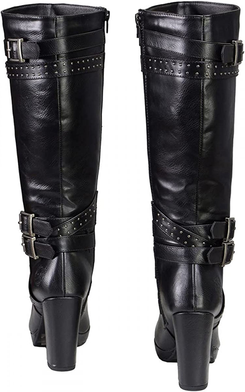 Milwaukee Leather MBL9422 Women'S Tall Black Studded Strap Boots With...