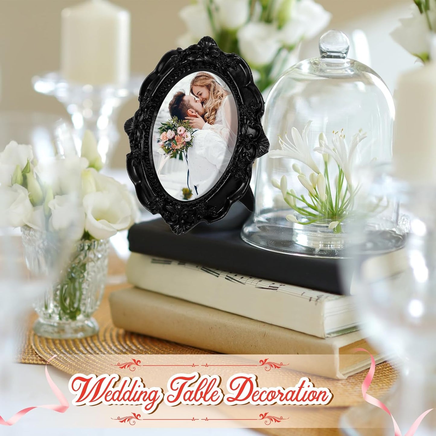 Mini Picture Frames Vintage Tiny Frames Antique Photo Frame Baroque Ornate Resin Oval Frame Table Top Display Frame Home Wedding Decor(Black, 15 Pcs)