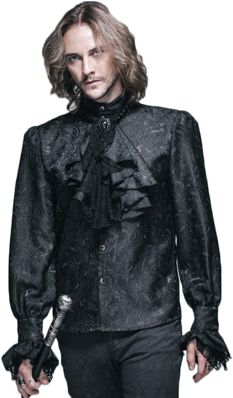 Steampunk Men Shirts Gothic Victorian Shining Tuxedo Shirts Blouses Halloween Costumes