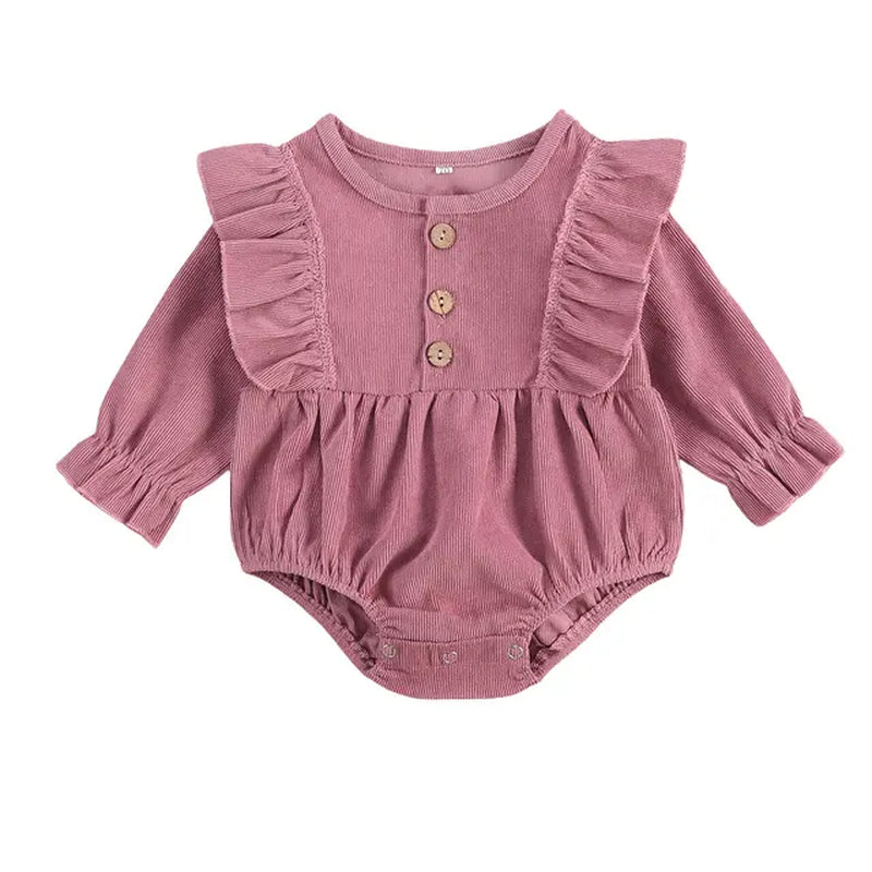 0-18M Autumn Spring Infant Newborn Baby Girl Romper Ruffles Corduroy Long Sleeve Jumpsuit Vintage Baby Girl Clothing